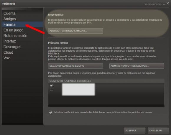Administrar autorizaciones cuentas Steam