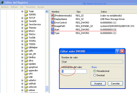 Registro Windows Desactivar Puertos USB